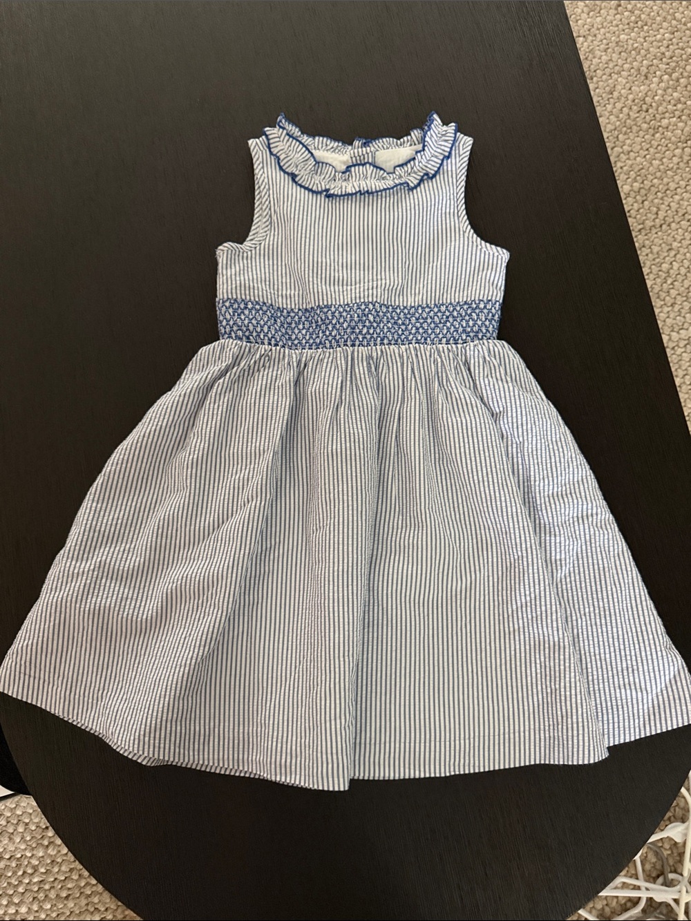 Janie & Jack girl size 3T Classic Blue Striped Smocked Waist Kids Dress like new
